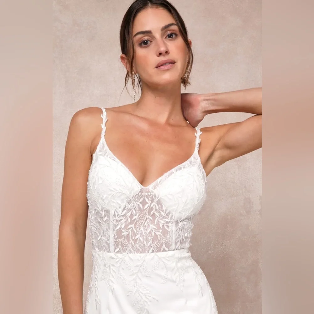 Lulus-Infinite Adoration Ivory Beaded Embroidered Lace Maxi Dress (Small) - Picture 4 of 5